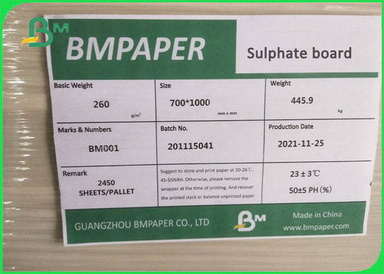 Gładka powierzchnia 260 g / m2 lita bielona płyta siarczanowa 23x36 cali